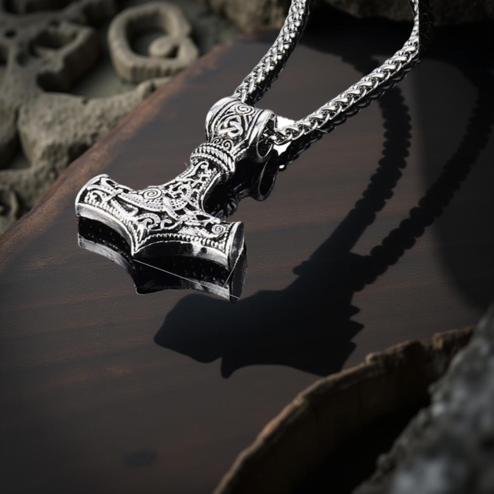 Intricate Engraving Design Norse Cross Hammer Pendant Necklace Masculine